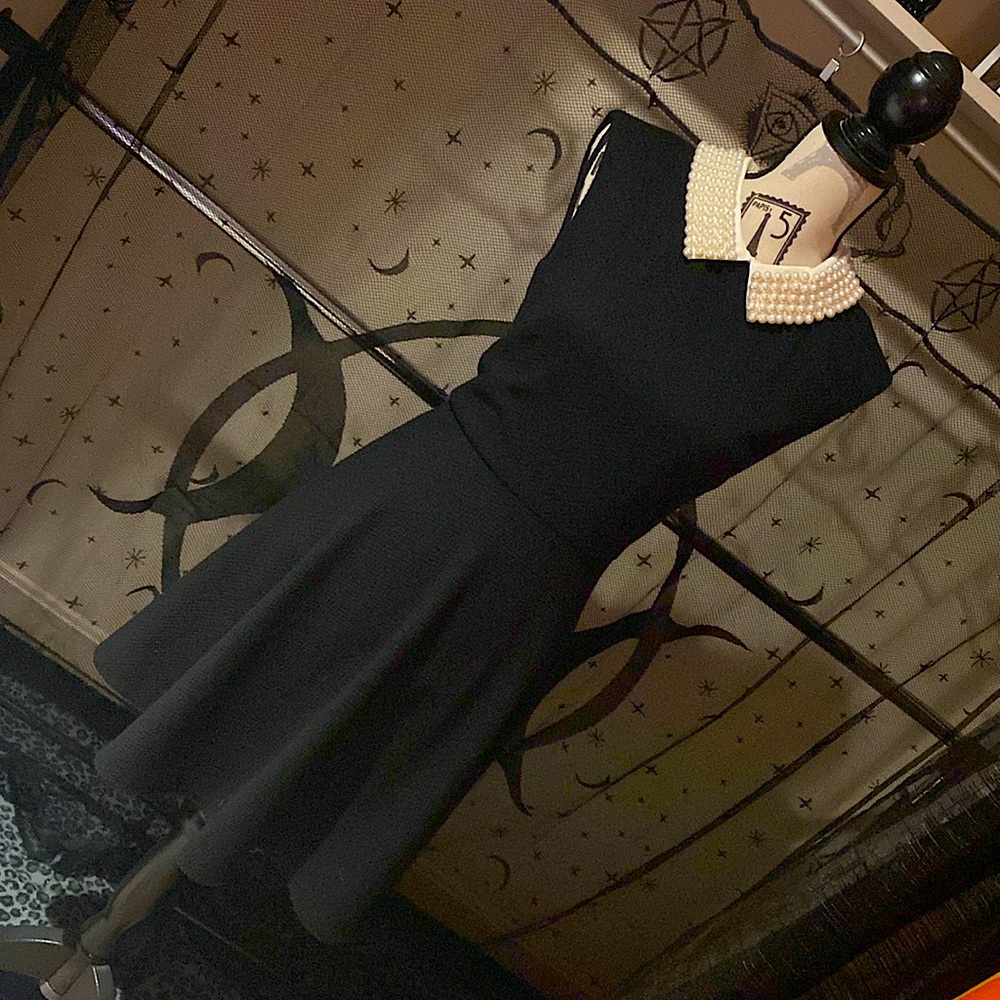 Betsey Johnson Black Midi Dress with Pearl Collar